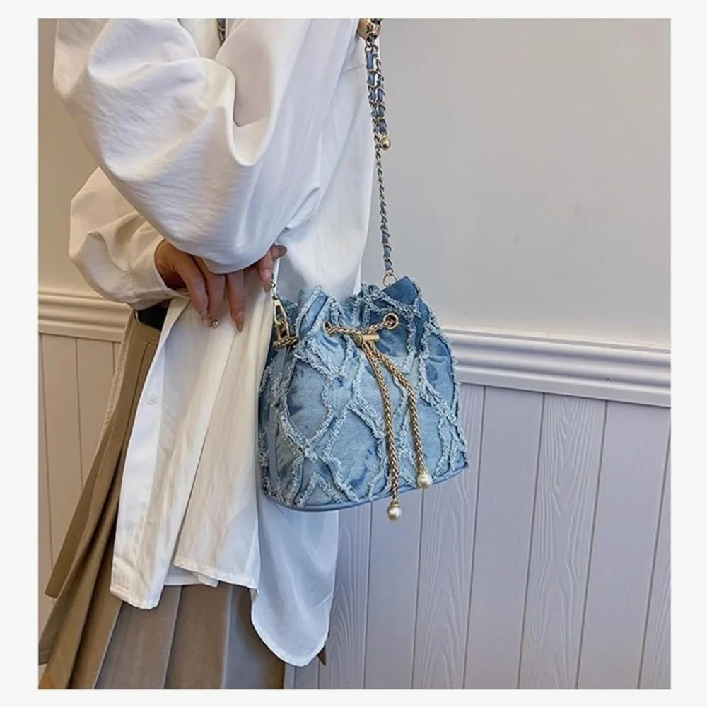 🆕 Vintage Denim Shoulder Bag for Women with Chain Strap Retro Crossbody Bag - Picture 2 of 9